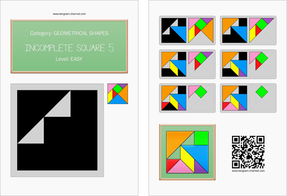 Tangram worksheet 171 : Incomplete square 5 - This worksheet is available for free download at http://www.tangram-channel.com