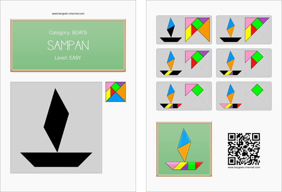 Tangram worksheet 45 : Sampan - This worksheet is available for free download at http://www.tangram-channel.com