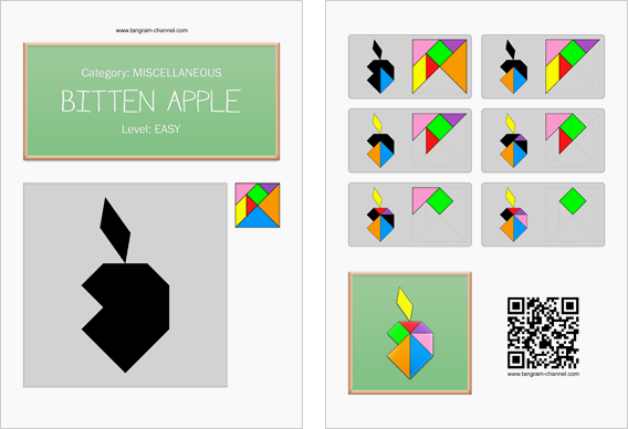 Tangram worksheet 170 : Bitten apple - This worksheet is available for free download at http://www.tangram-channel.com