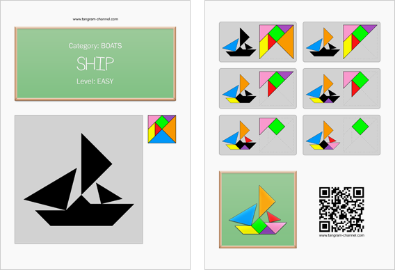 Tangram worksheet 224 : Ship - This worksheet is available for free download at http://www.tangram-channel.com