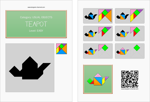 Tangram worksheet 28 : Teapot - This worksheet is available for free download at http://www.tangram-channel.com