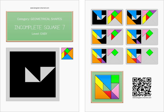 Tangram worksheet 179 : Incomplete square 7 - This worksheet is available for free download at http://www.tangram-channel.com