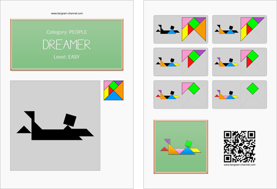 Tangram worksheet 77 : Dreamer - This worksheet is available for free download at http://www.tangram-channel.com