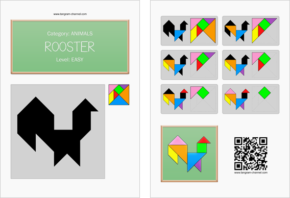 Tangram worksheet 68 : Rooster - This worksheet is available for free download at http://www.tangram-channel.com