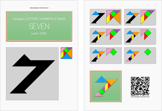 Tangram worksheet 109 : Seven - This worksheet is available for free download at http://www.tangram-channel.com