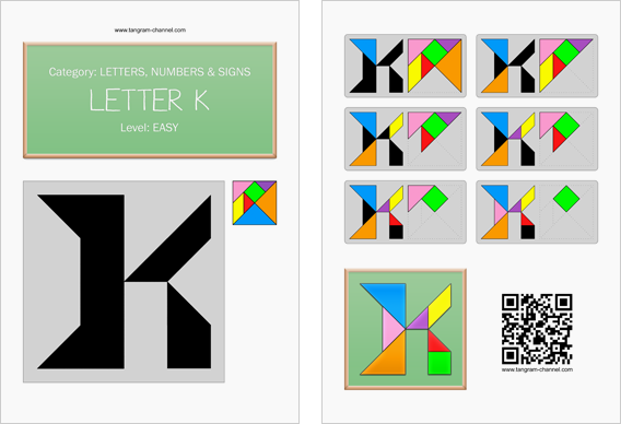 Tangram worksheet 124 : Letter K - This worksheet is available for free download at http://www.tangram-channel.com