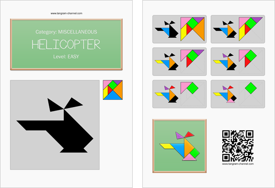 Tangram worksheet 13 : Helicopter - This worksheet is available for free download at http://www.tangram-channel.com