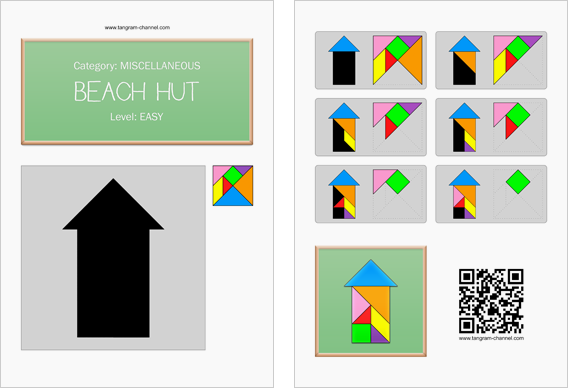 Tangram worksheet 48 : Beach hut - This worksheet is available for free download at http://www.tangram-channel.com