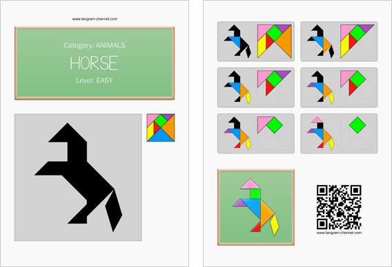 Tangram worksheet 23 : Horse - This worksheet is available for free download at http://www.tangram-channel.com