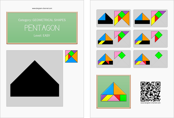 Tangram worksheet 208 : Pentagon - This worksheet is available for free download at http://www.tangram-channel.com