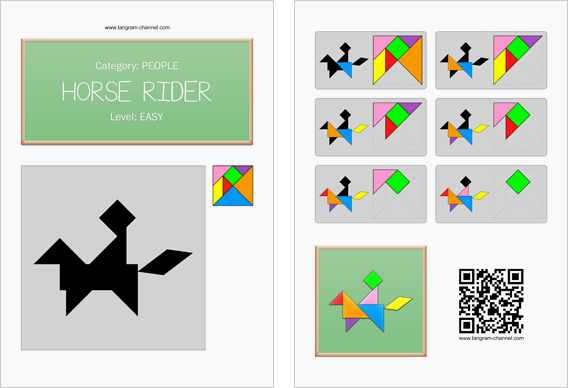 Tangram worksheet 161 : Horse rider - This worksheet is available for free download at http://www.tangram-channel.com