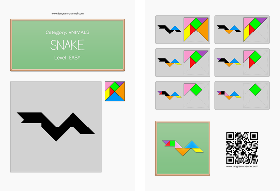 Tangram worksheet 180 : Snake - This worksheet is available for free download at http://www.tangram-channel.com