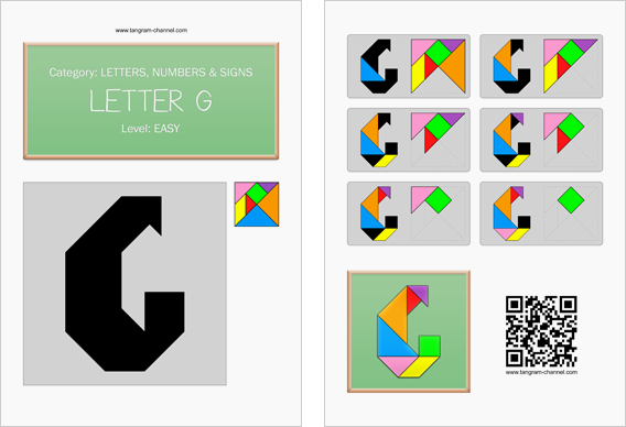 Tangram worksheet 112 : Letter G - This worksheet is available for free download at http://www.tangram-channel.com