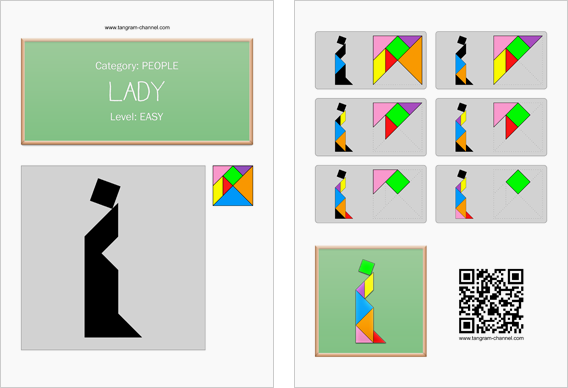 Tangram worksheet 56 : Lady - This worksheet is available for free download at http://www.tangram-channel.com