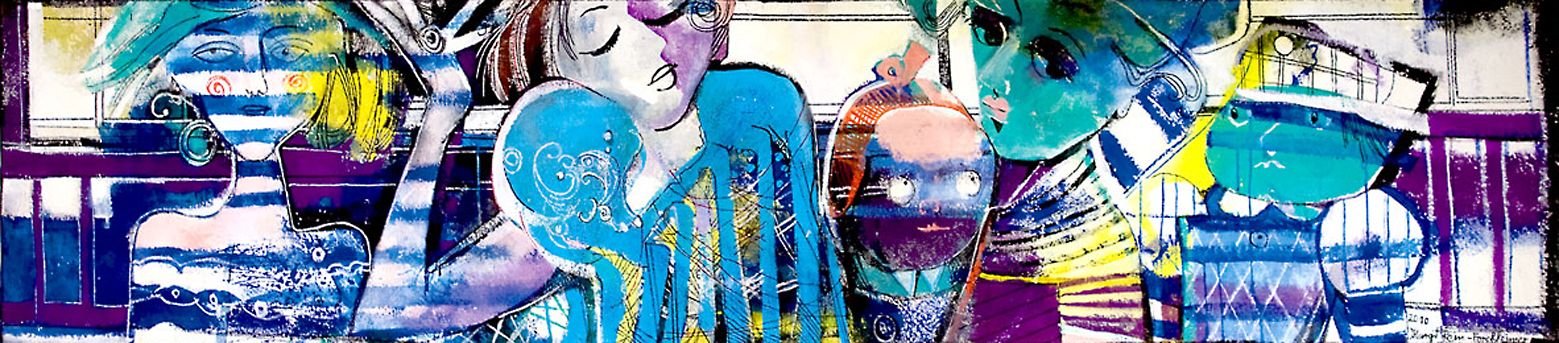 Bild, "My family", Mischtechnik, 215 x 48 cm