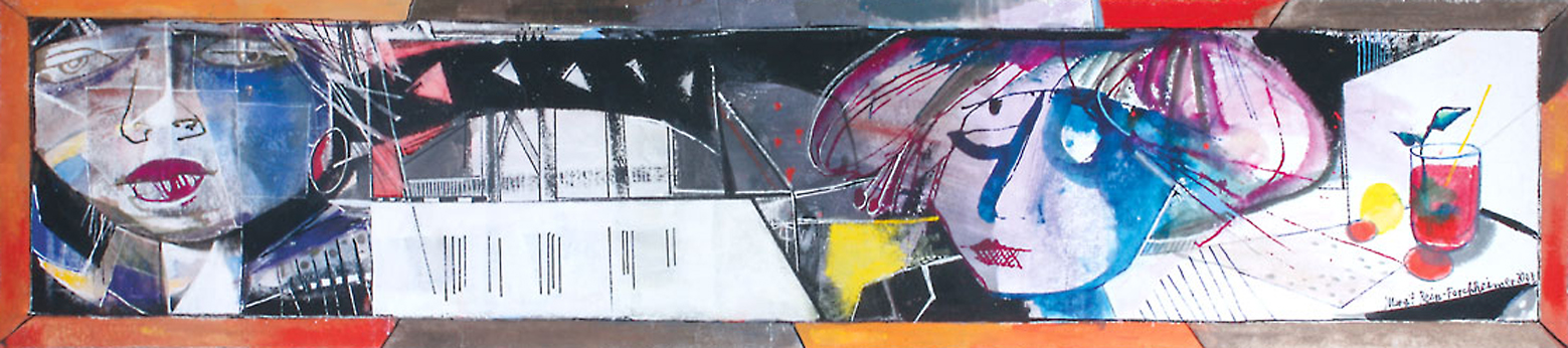 Bild, "Freundinnen", Mischtechnik, 215 x 48 cm
