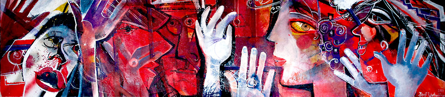 Bild, "Hands Up", Mischtechnik, 230 x 50 cm