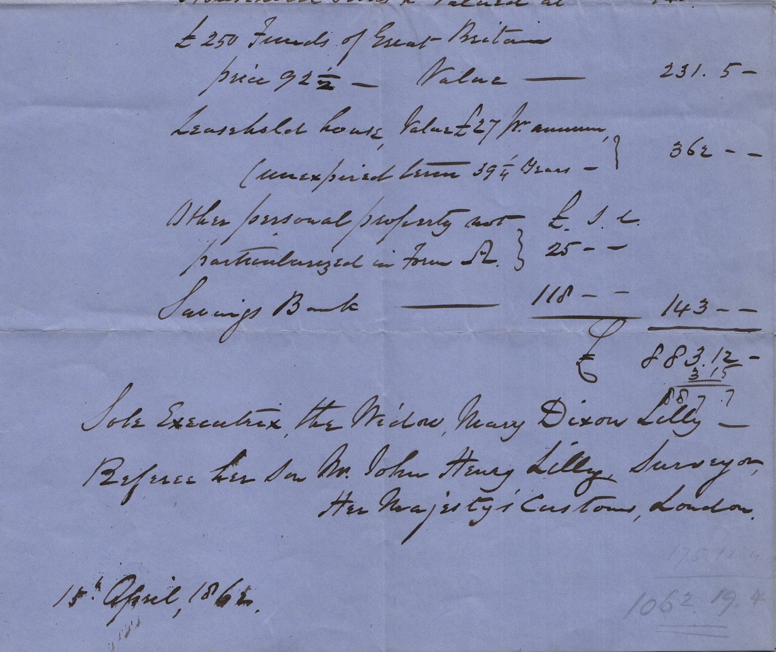 1862 James Lilly probate