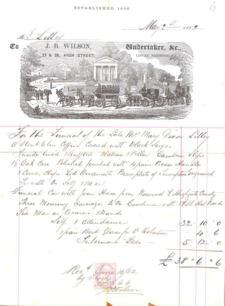 1882 Undertaker's invoice