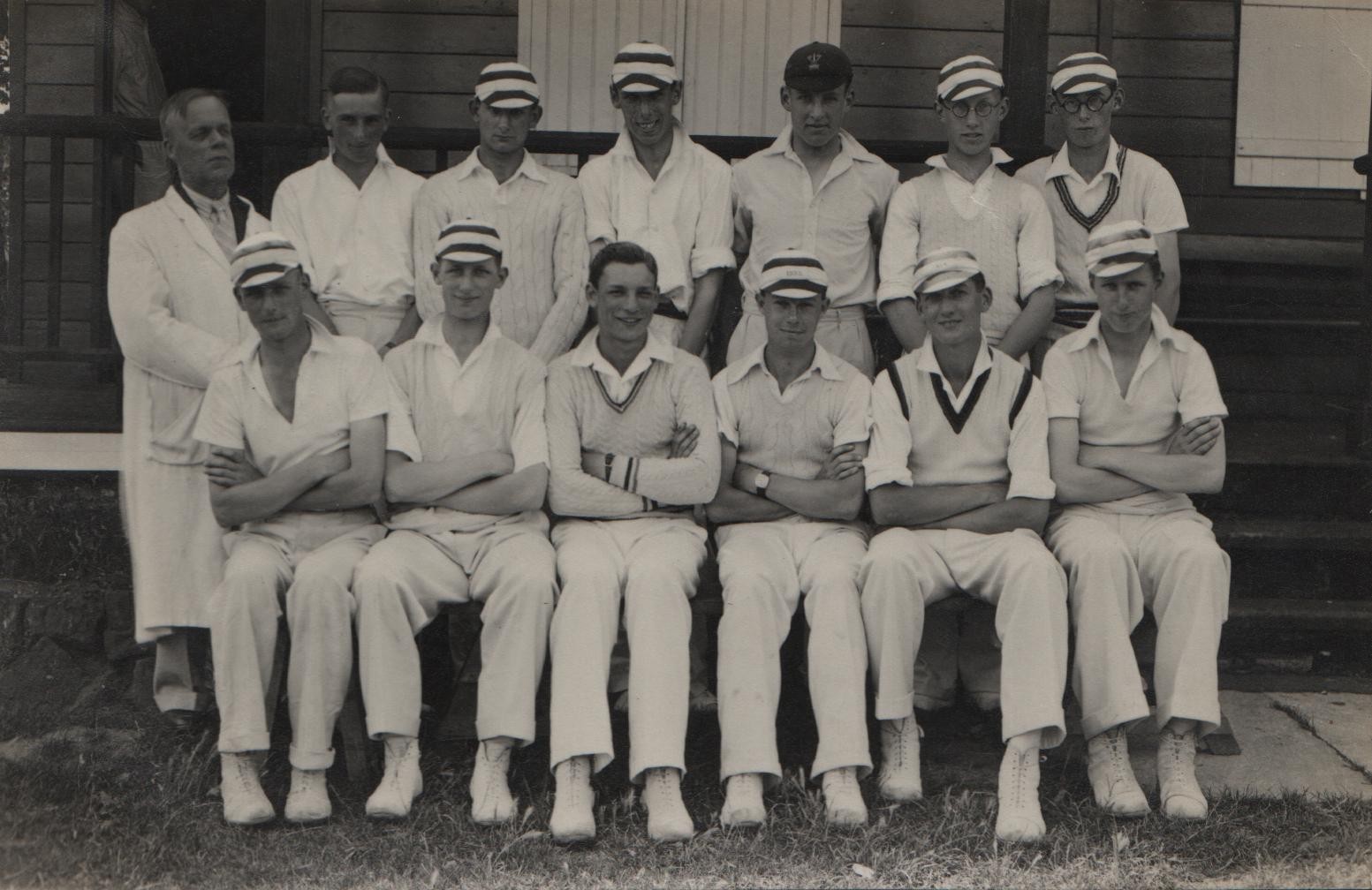 1937 Southend High School cricket 1st XI David second on right, back row