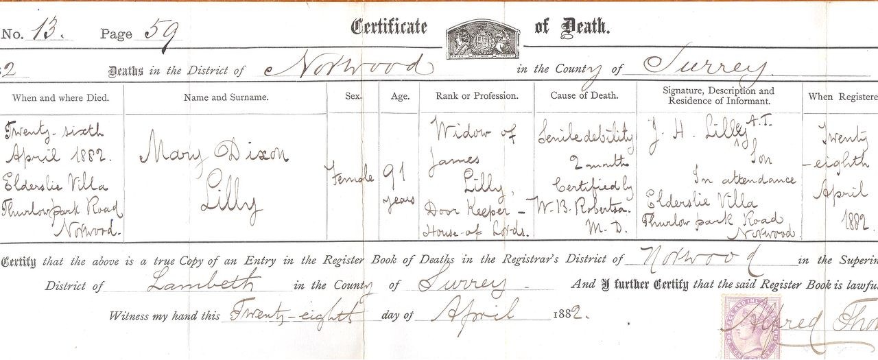 1882 death certificate