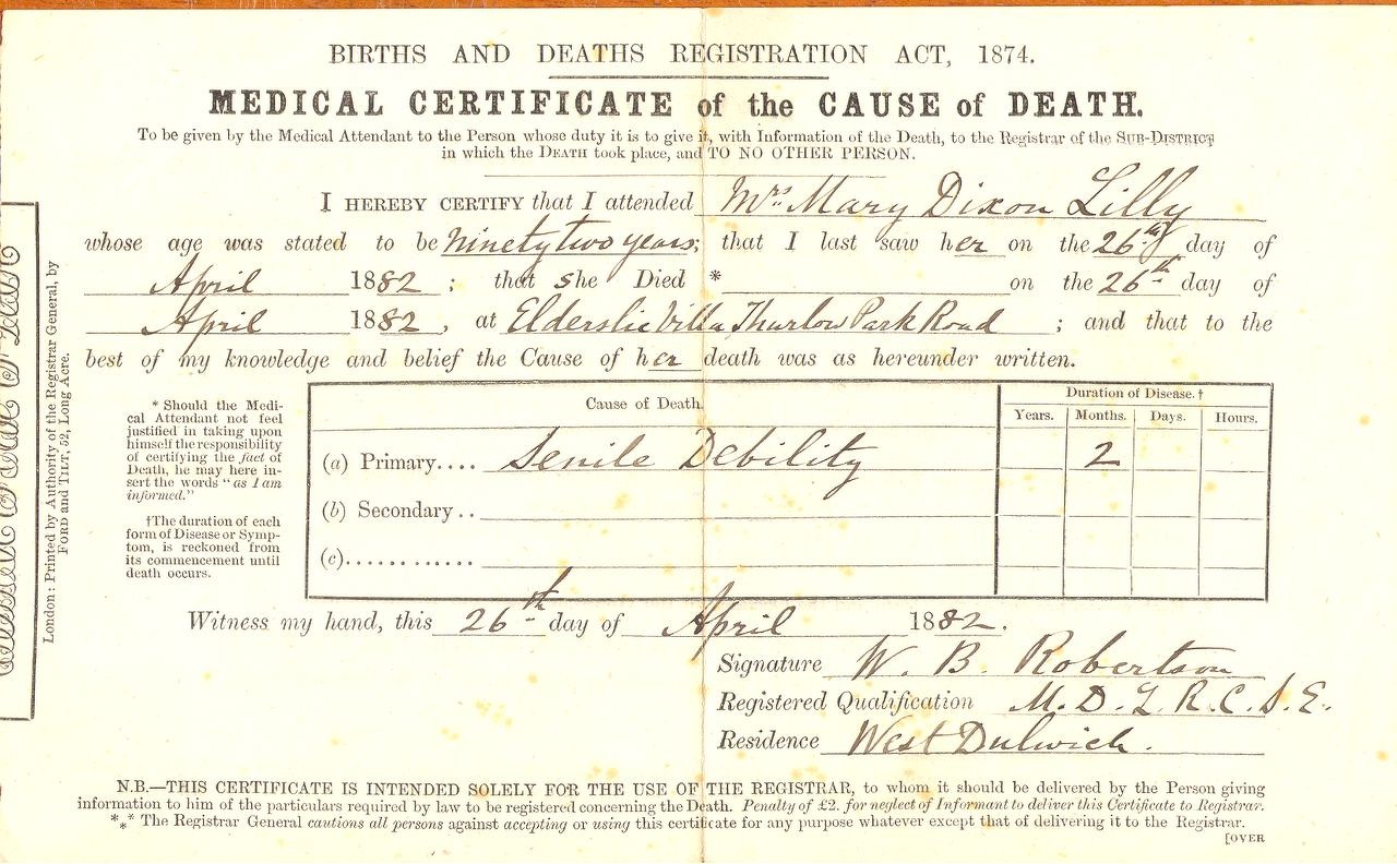 1882 death certificate