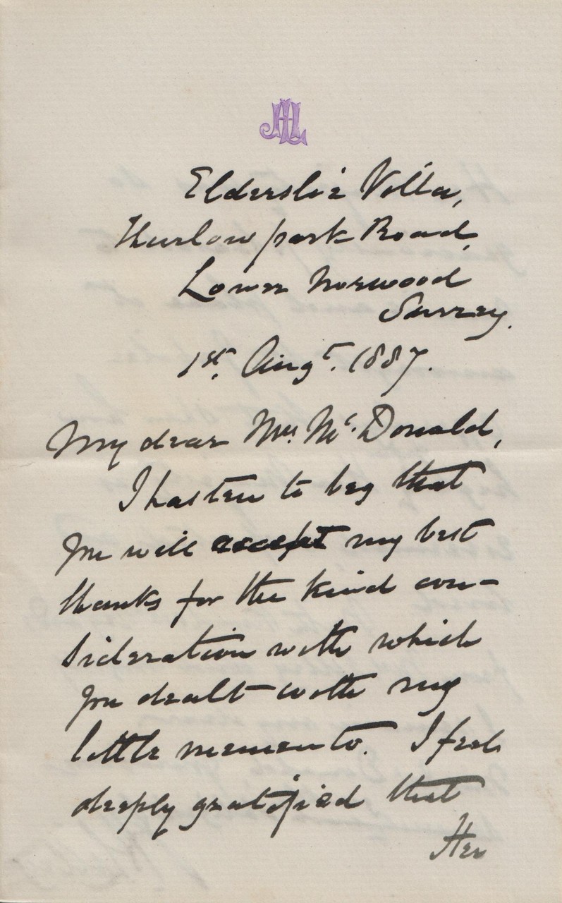 1887 August 1st JHL to AMcD