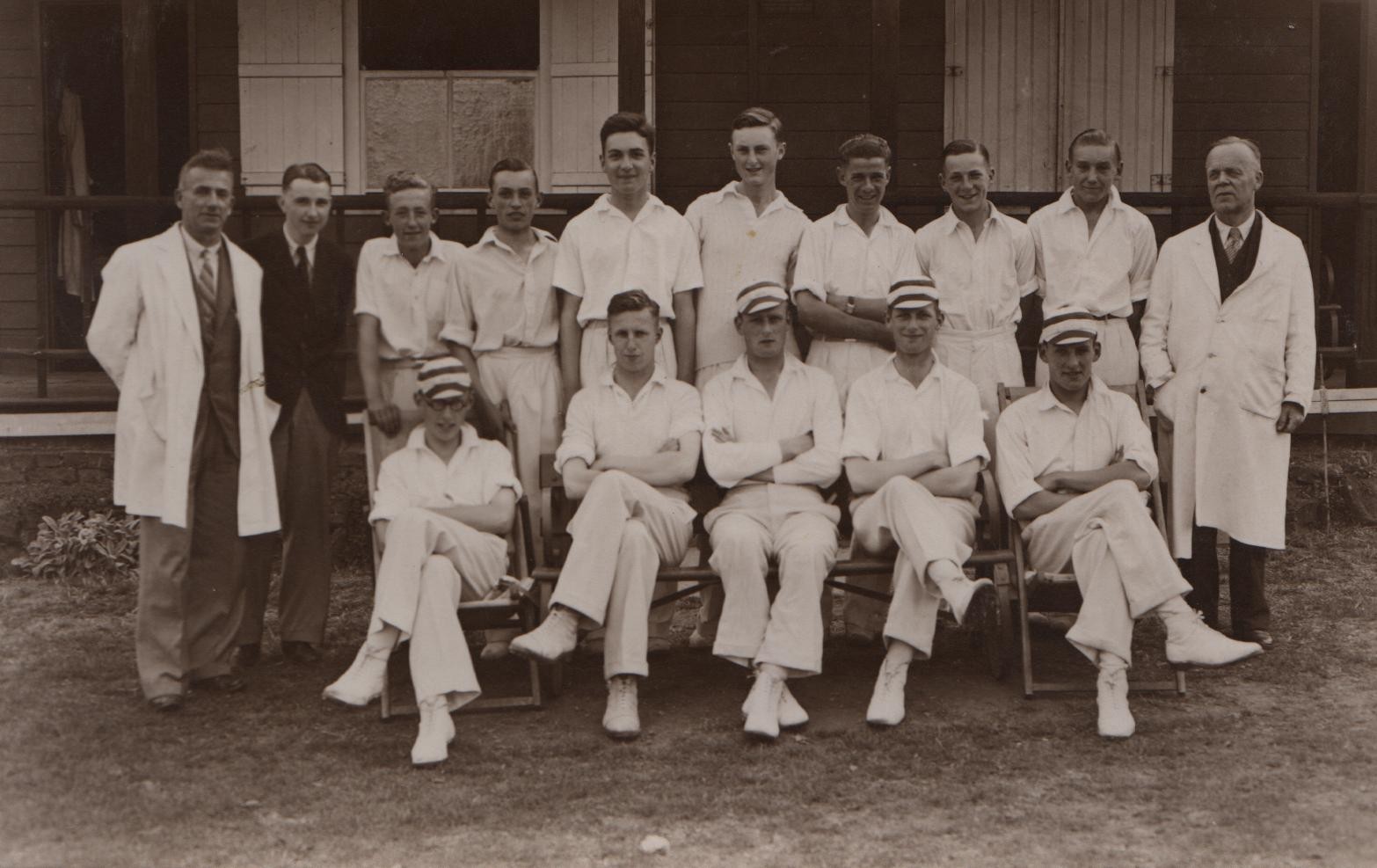 1936 Southend High School cricket 1st XI David first on left right, front row