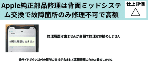Apple純正部品修理は背面ミッドシステム交換で故障箇所のみ修理不可で高額の詳細