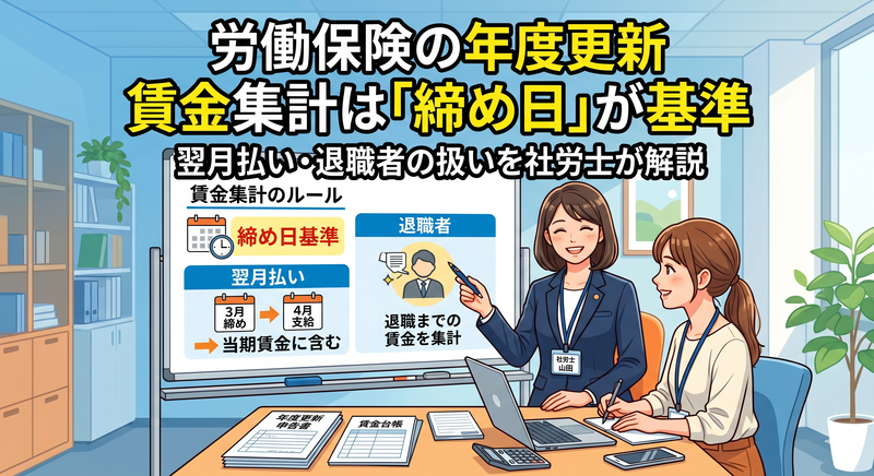 労働保険の年度更新、賃金集計は「締め日」が基準─翌月払い・退職者の扱いを社労士が解説