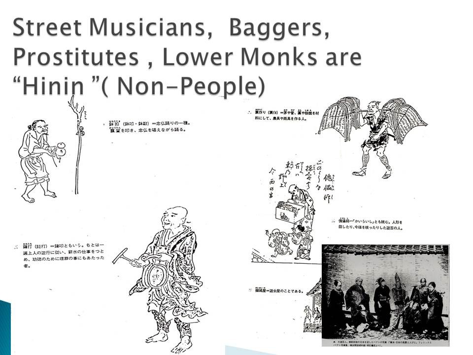 Straßenmusiker, Bettler und Bettelmönche, Prostituierte waren "Hinin"  (Unmenschen)