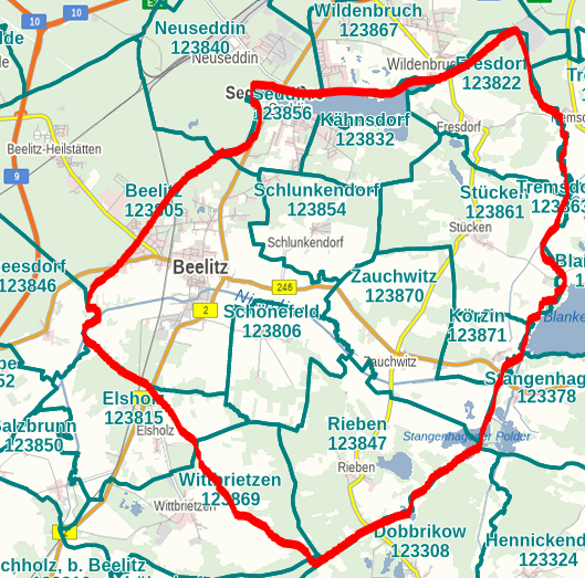 Das Einzugsgebiet der FBG Märkische Heide