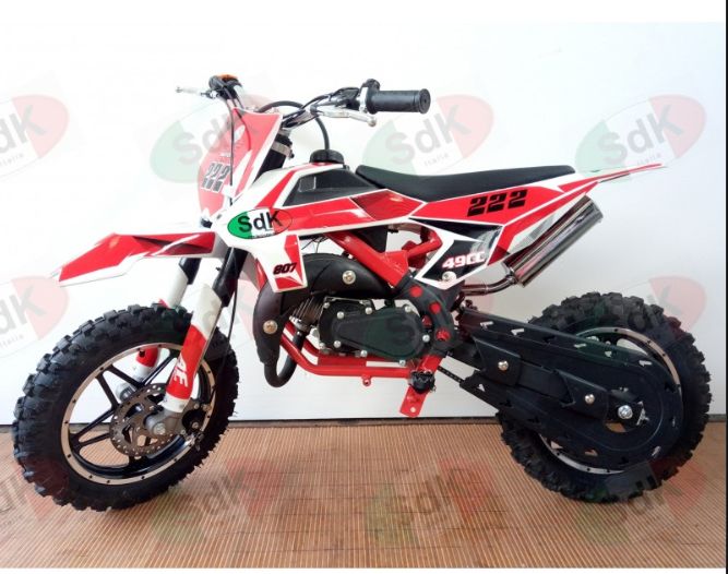 Mini Moto Cross BaKi 49cc A Miscela 2Tempi - Per Bambini Dai 3 Anni In Su, Colore Rosso