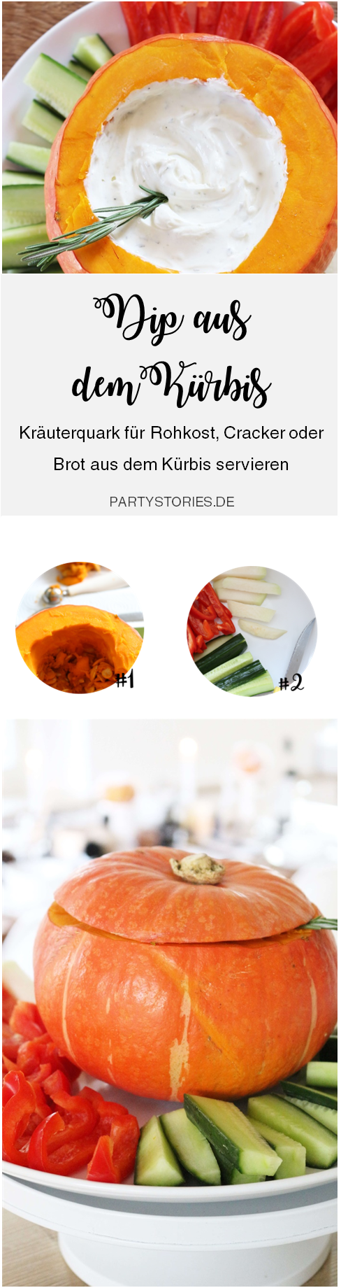 Bild: Rezept für Dip aus dem Kürbis als Partyfood - perfekt für Rohkost, Cracker oder Brot, gefunden auf Partystories.de