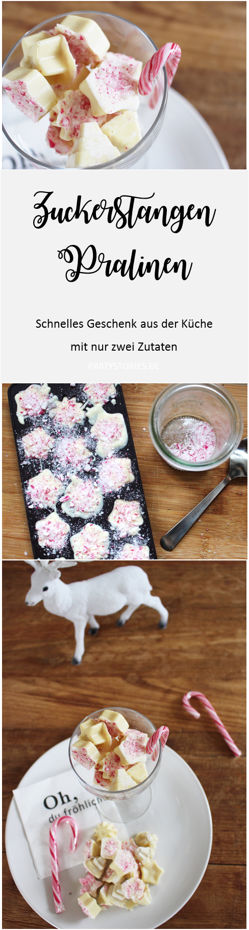 Bild: Zuckerstangen Pralinen Rezept, Pralinen schnell selber machen mit Zuckerstangen, Gesschenkidee aus der Kühe für Weihnachten als selbstgemachtes Weihnachtsgeschenk, gefunden auf Partystories.de