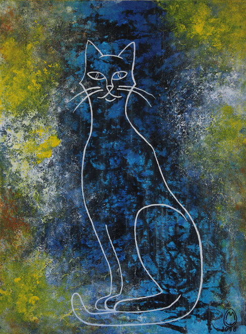 "Le chat bleu"-acrylique sur toile-58*78-2018-400€-location/mois:10€