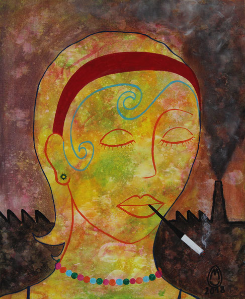 "Pause clope"-acrylique sur toile-50*61-2018-250€-location/mois:10€