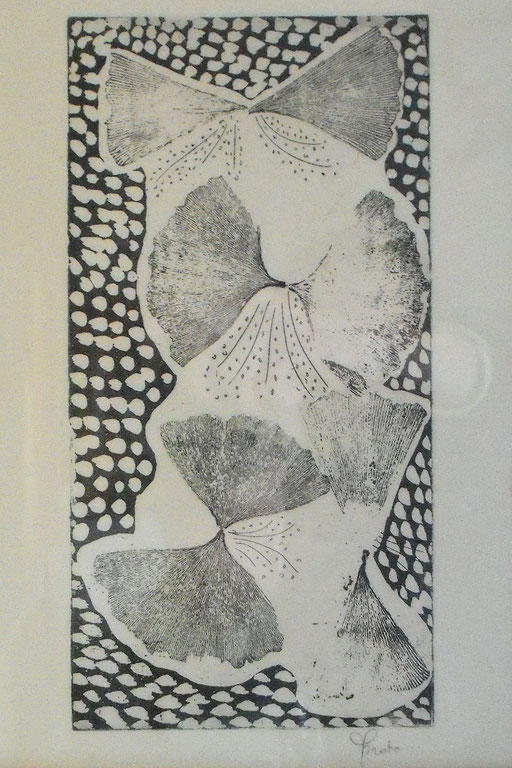 "Ginkos"-gravure, eau forte-20*27-2015-100€-location/mois=10€