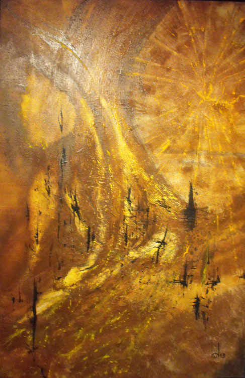 "Soleil en forêt"-acrylique sur toile-98*22-350€-location/mois=10€
