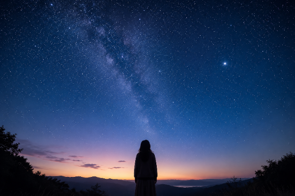 星を通して、自分の強みや人生の流れを見つめていくことをイメージした風景