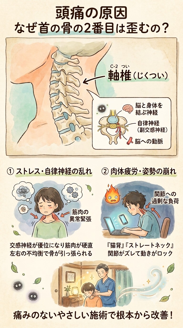 【よくある質問！ストレスや肉体疲労で頭痛の原因の首の骨は歪むの？】