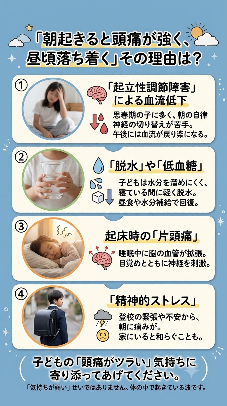【子どもの頭痛が朝でて昼頃落ち着きやすい理由と特徴】