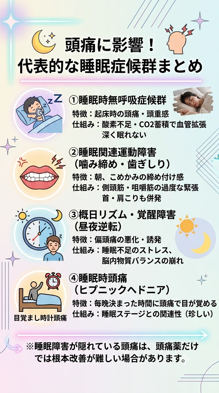 【頭痛と結びつきやすい睡眠症状について】