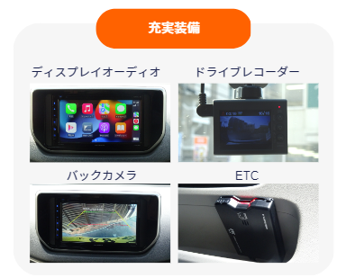 福岡でレンタカー1ヶ月を格安で借りられるマンスリーレンタカーの標準装備品はナビ・ドラレコ・バックカメラ・ETCです。