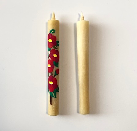 手描き絵ろうそく通販】岡崎手描き絵ろうそく鉄燭台セット｜松井