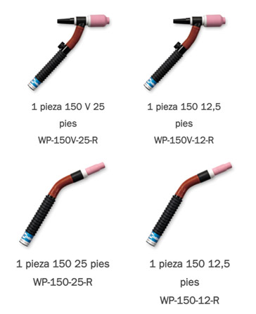 Antorchas TIG Serie Modular Weldcraft A-150 con sus números de parte Miller