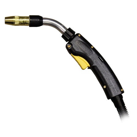 Pistola MIG Bernard ™ BTB, Mango curvo pequeño B, 200A, 15 pies, cuello corto giratorio de 45 °, Centerfire ™, .035 pulg. Miller