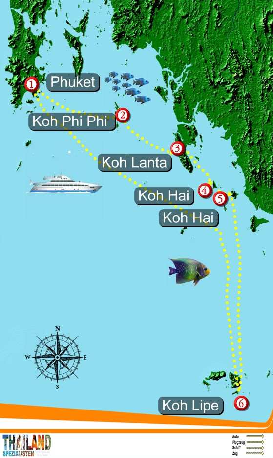 Karte der 2 Wochen Thailand Inselhopping-Reise