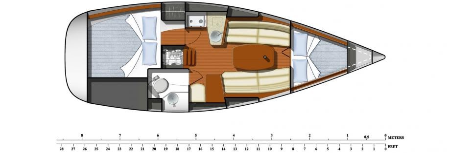 TREIZOUR : petit bateau, moins de 9 mètres,  mais les aménagements d'un grand.