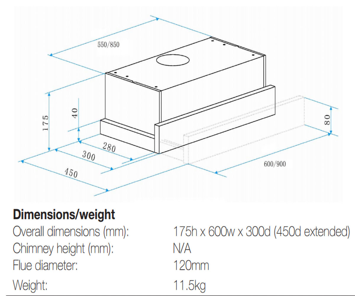 Slideout Rangehood Dimensions